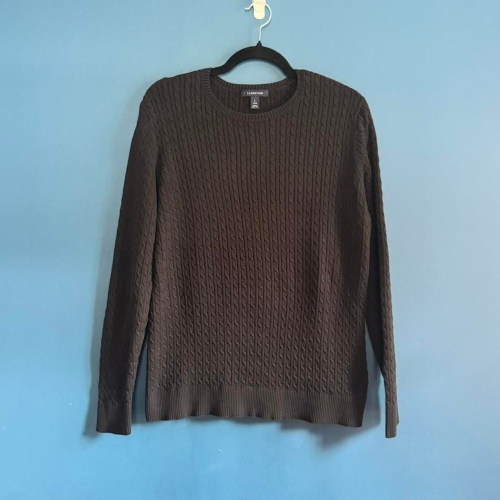 Vintage Lands End Sweater Women's‎ Size Large Black Cable Knit Crew Neck Classic